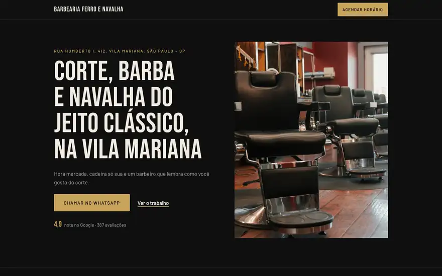 Exemplo de layout de site de barbearia