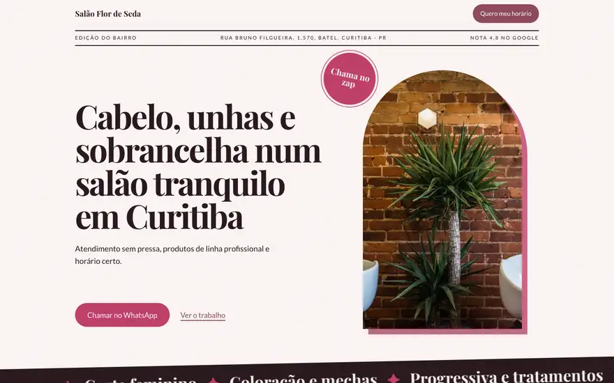 Exemplo de layout de site de salão de beleza