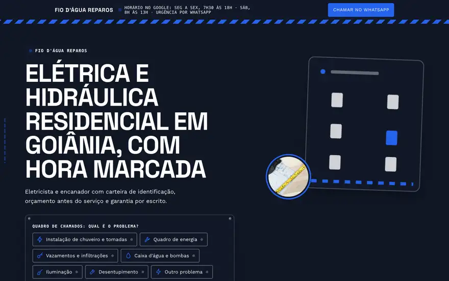 Exemplo de layout de site de serviços de reparo