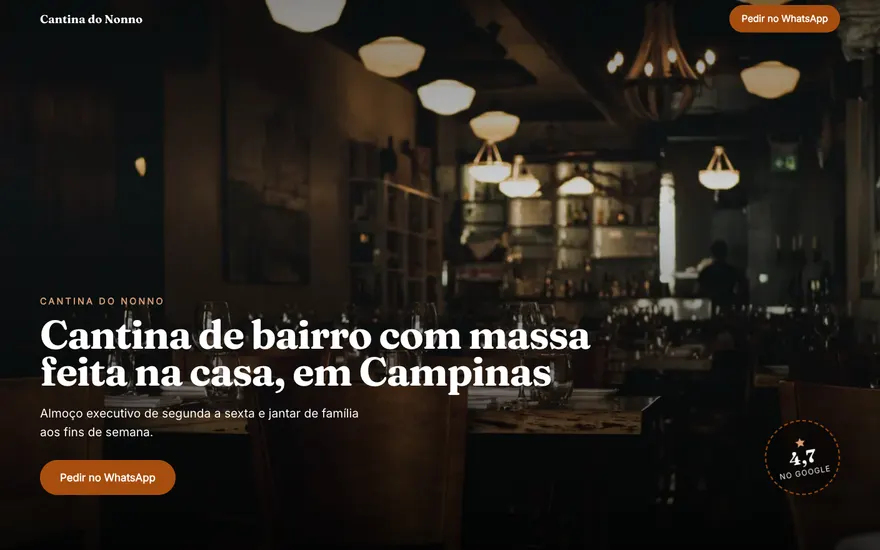 Exemplo de layout de site de restaurante