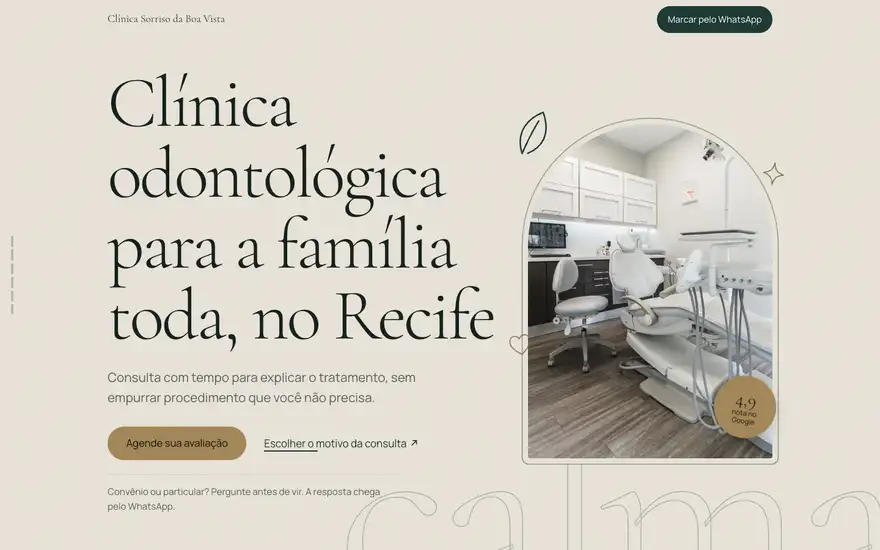 Exemplo de layout de site de clínica odontológica